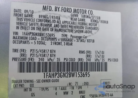 2011 Ford Focus Ses from USA, damaged, VIN 1FAHP3GN2BW153695